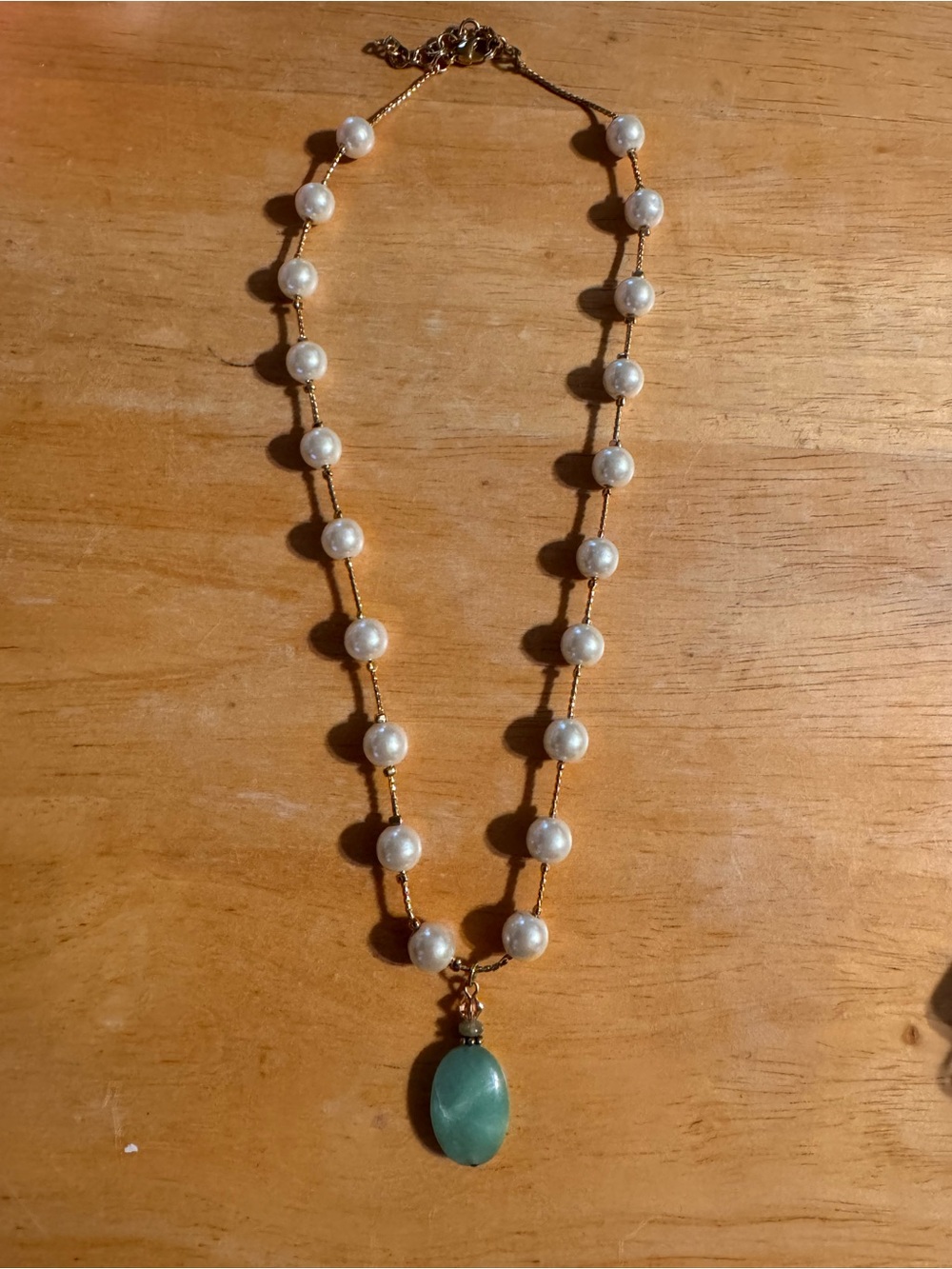 Gold Tone Faux Pearl Aventurine Necklace